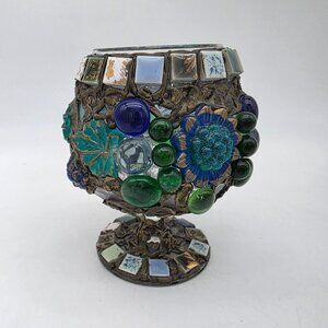Handmade Jeweled Tile Embellished Candle Holder Stemmed Royal Lights Pendragon